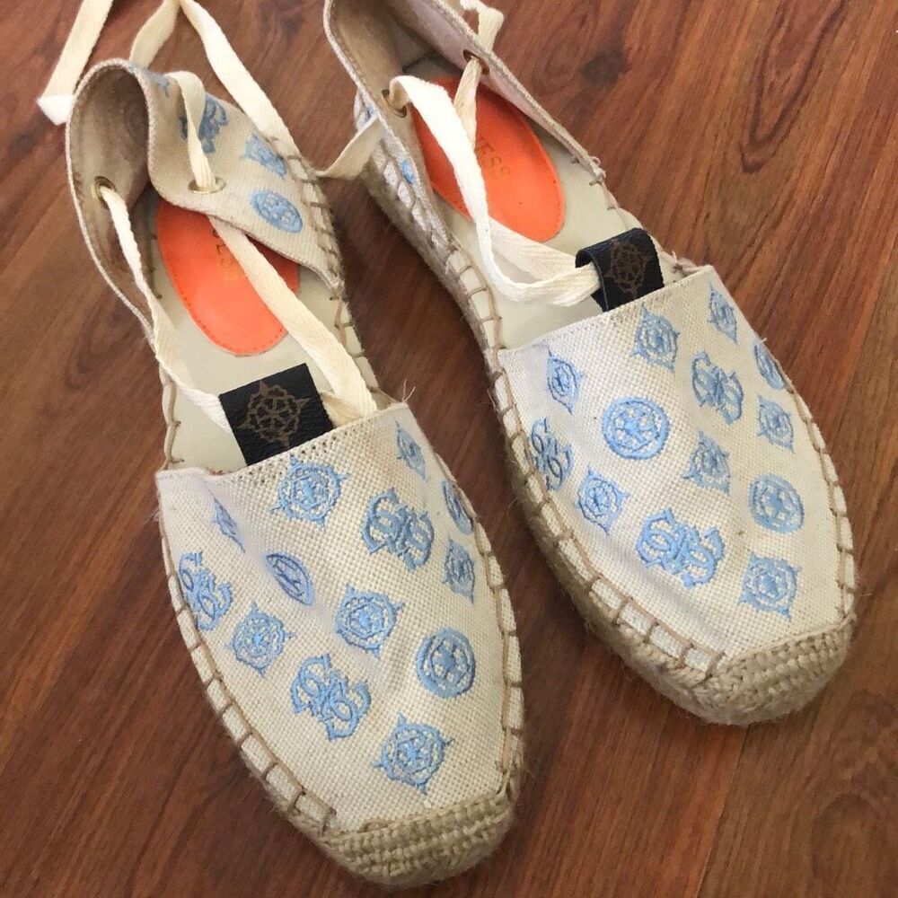 Guess Natural and blue espadrille with lace up size 8